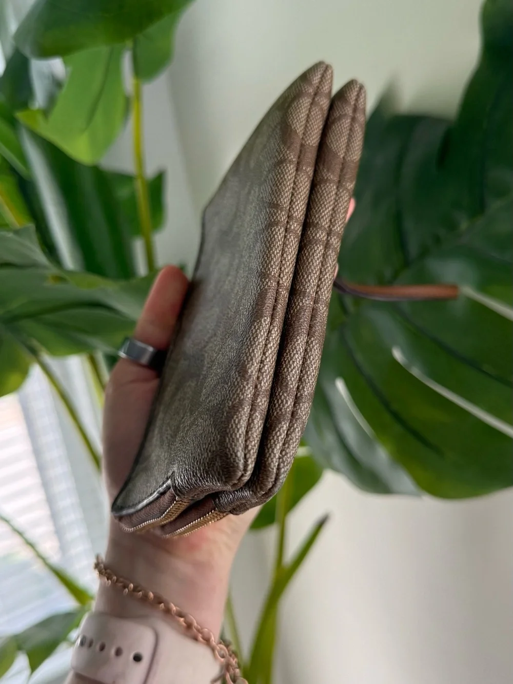 Coach Brown Signature Zip Wristlet with Wrist Strap